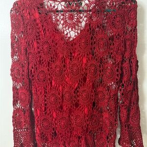 Joseph A Boutique Red Crochet Lace Top
